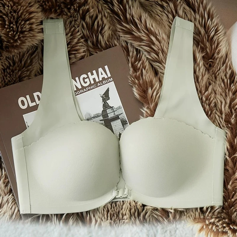 Neue Sommer-Kollektion: Push-Up BH-Set mit Vorderverschluss, Einfarbig, Ohne Bügel, Formgebend, Nahtlos, Dünn und Atmungsaktiv für Damen