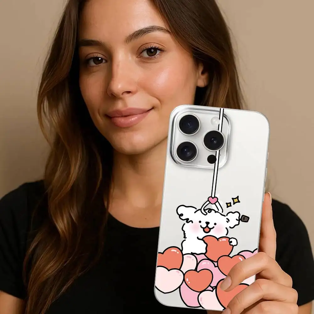 حافظة هاتف لطيفة M-Maltese-S لهاتف آيفون 17 16 15 14 Plus 13 12 11 Pro Max غطاء خلفي شفاف مضاد للصدمات