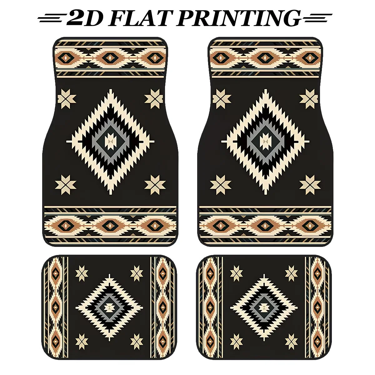4Pc, Non-Slip Car Floor Mats, Bohemian Pattern, Suitable for Sedans, Suvs, Interior Decorations, and Protection of the Car's Bottom