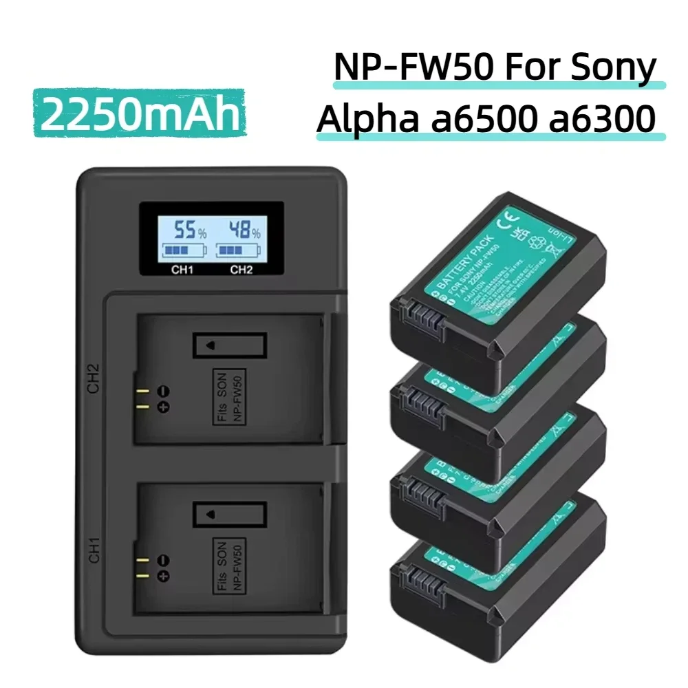 PALO 7,4V 2000mAh NP-FW50 NP FW50 NPFW50 NP FW50 Kamera-Akku für Sony Alpha A6500 A6300 A6000 + USB Dual Smart Ladegerät