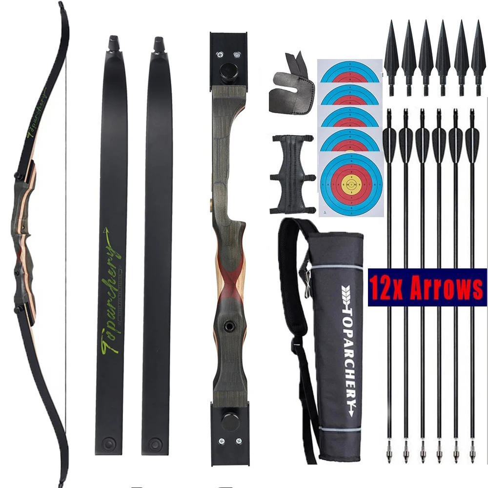 Toparchery 62 "20-50LBS Kit de arco y flecha recurvo takedown flechas de tiro con arco de madera objetivo de caza arco de mano derecha