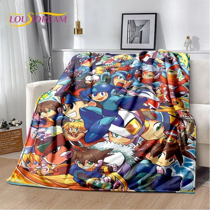 

Retro Cartoon Rockman Mega Man Game Soft Flannel Blanket for Beds Bedroom Sofa Picnic,Throw Blanket for Outdoor Leisure Nap Gift