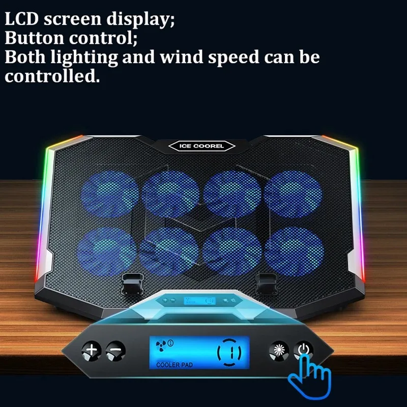 Imagem -03 - Ice Coorel-gaming Laptop Coolerportas Usb Luz Rgb Display hd Laptop Cooling Pad Suporte Cooler Notebook Ajustável Fãs