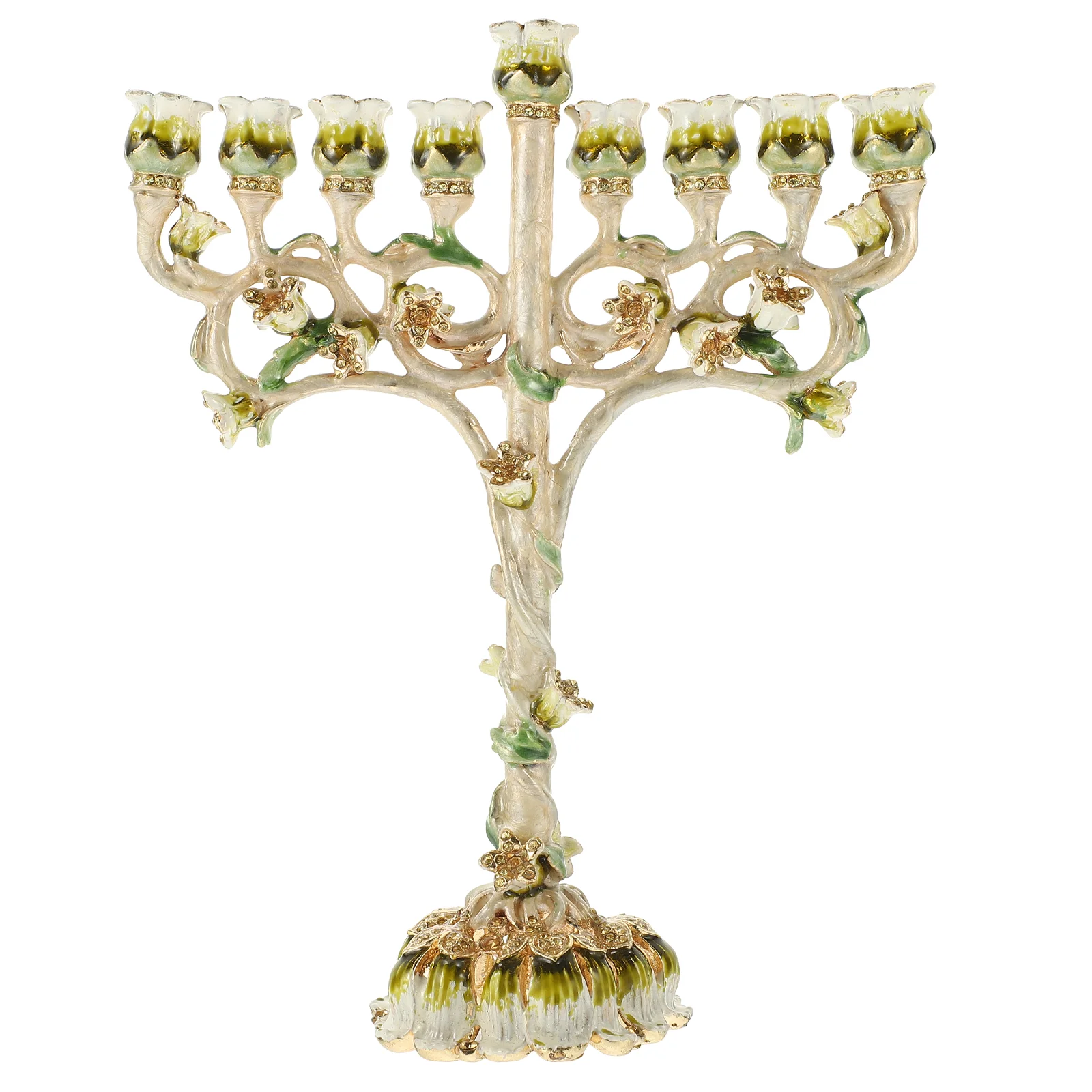 

9 Branches Metal Candlestick Holder Enamel Jewish Ritual Hanukkah Table nament Taper Stand for Home Party