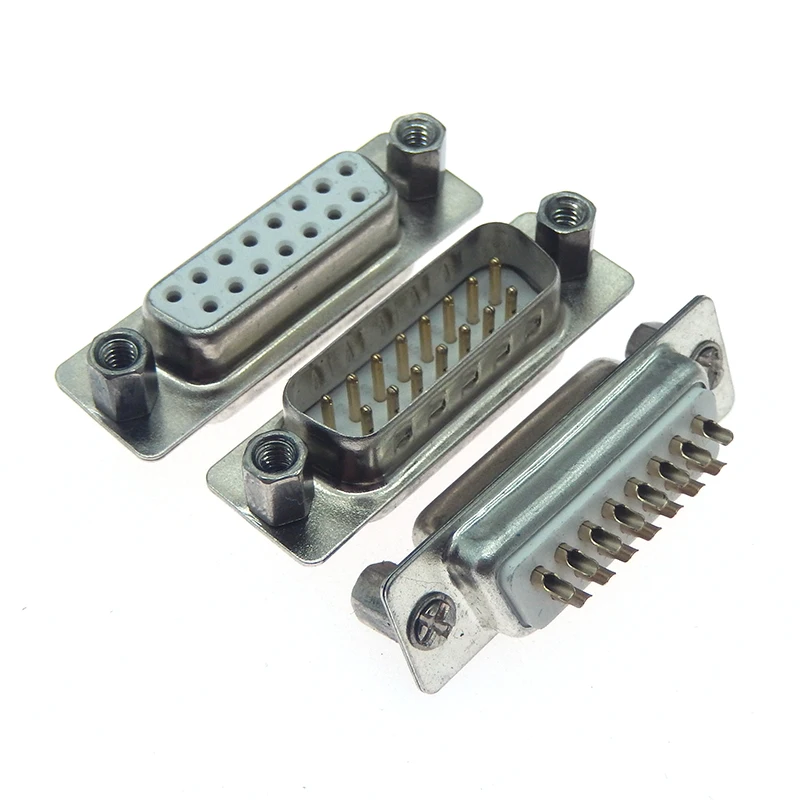 2pcs  DB15 Female Front Rivet Nut Rivet Fixing Screw 15 Pin Serial Port Soldered Wire Hollow Gold Plated White Rubber