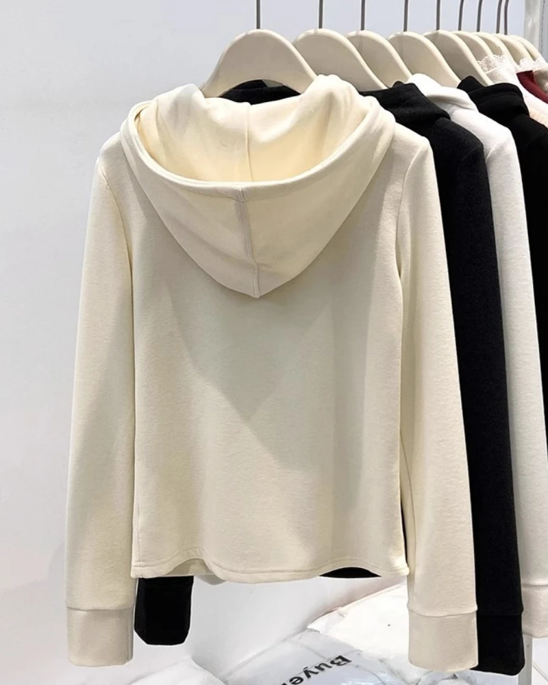 سويت شيرت نسائي بقلنسوة دافئ متعدد الاستخدامات بطبقة أساسية من الصوف لخريف/شتاء 2026 وصل حديثًا #2