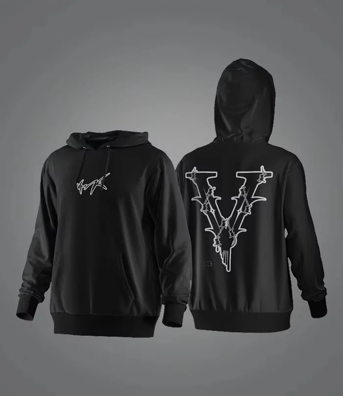 2026 Model Loose-fitting Hooded Shirt, Men's and Women's Version, Red Large V-letter Print Hip-hop Streetwear Casual Top