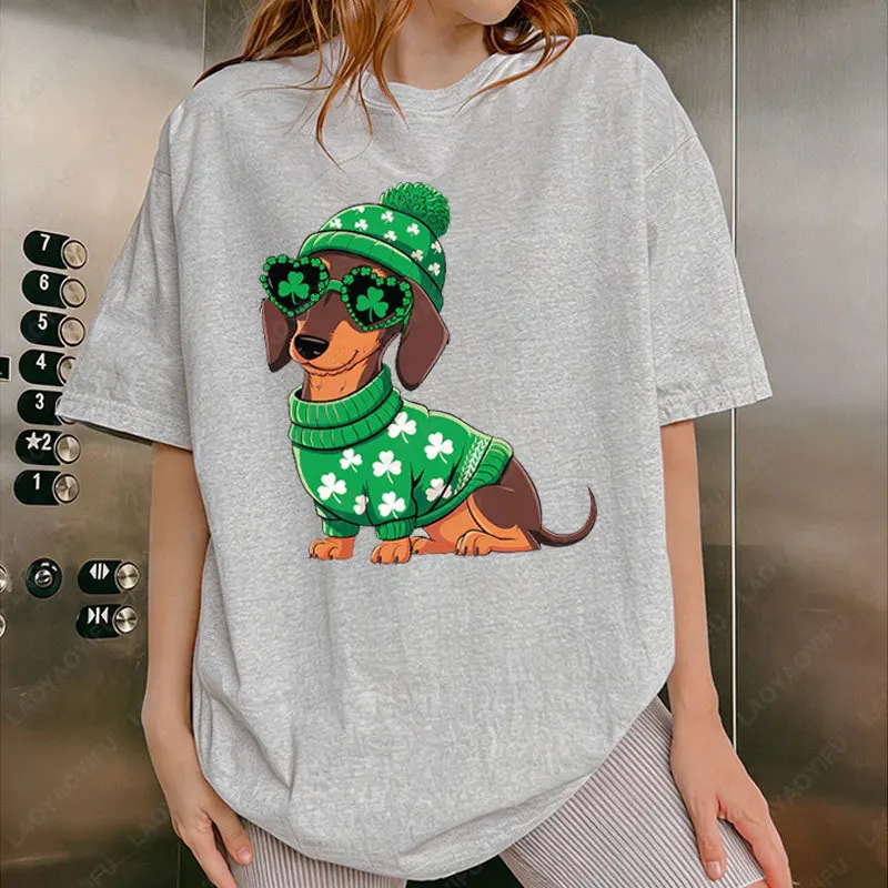 Saint-Patrick teckel impression T-Shirt mode drôle chanceux chien graphique coton unisexe t-shirts Vintage St Patricks Day T-Shirt
