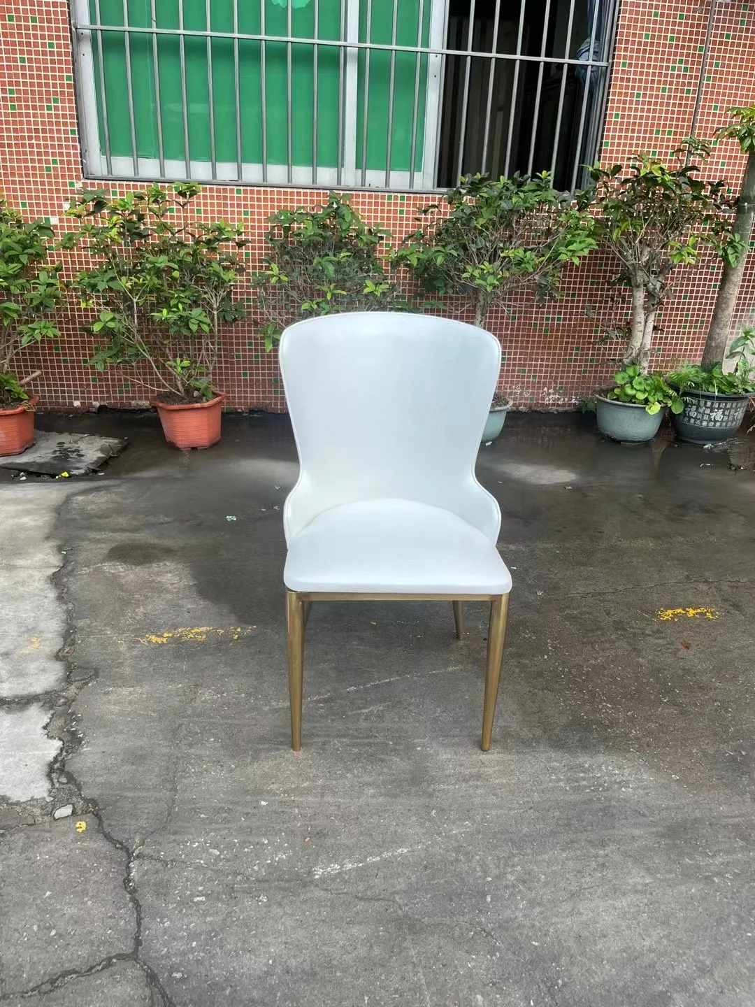 

stainless steel golden metal cushion back chair leather for event wedding dining chair