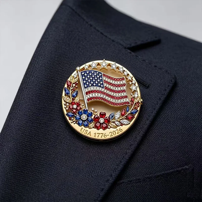 250th Anniversary of America Enamel Lapel Pin Patriotic American Flag Rhinestone Resin Lapel Pin American Independence Day