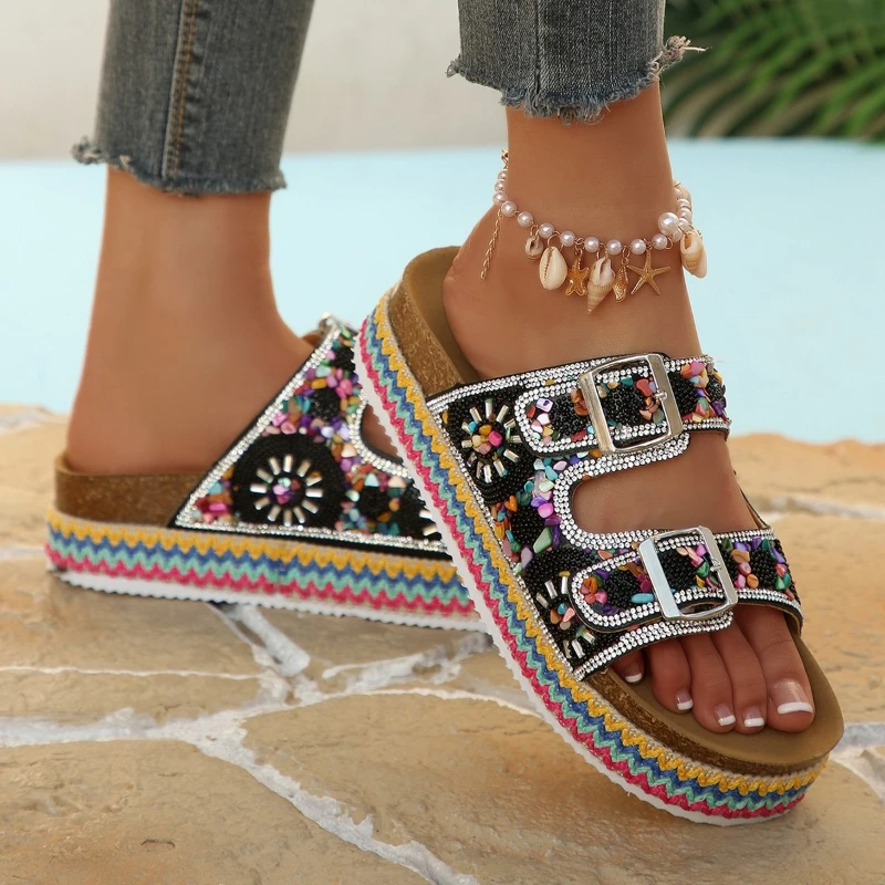 

Heeled Open-toe Water Bead Exterior Waterproof Platform Fashionable Multi-purpose Comfortable Anti-slip Women's Flip-flop Shoes