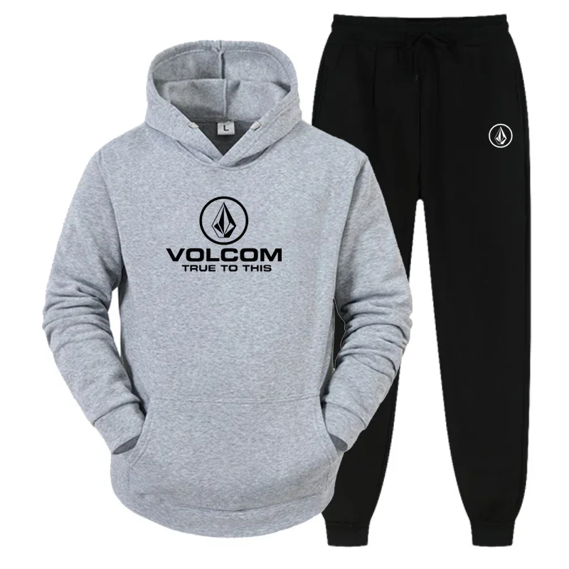 Volcom - Sudadera con capucha deportiva informal para hombre, traje de entrenamiento para actividades al aire libre, estampado, moderno, hogar, conjunto de dos piezas