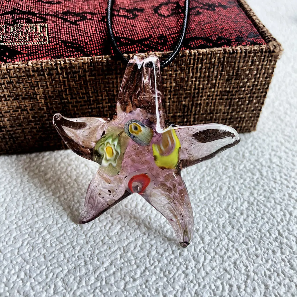 Colgante de cristal de Murano hecho a mano, 1 piezas, cristal de cuarzo, estrella de mar roja, flor esmaltada, colgante suelto, fabricación de joyas