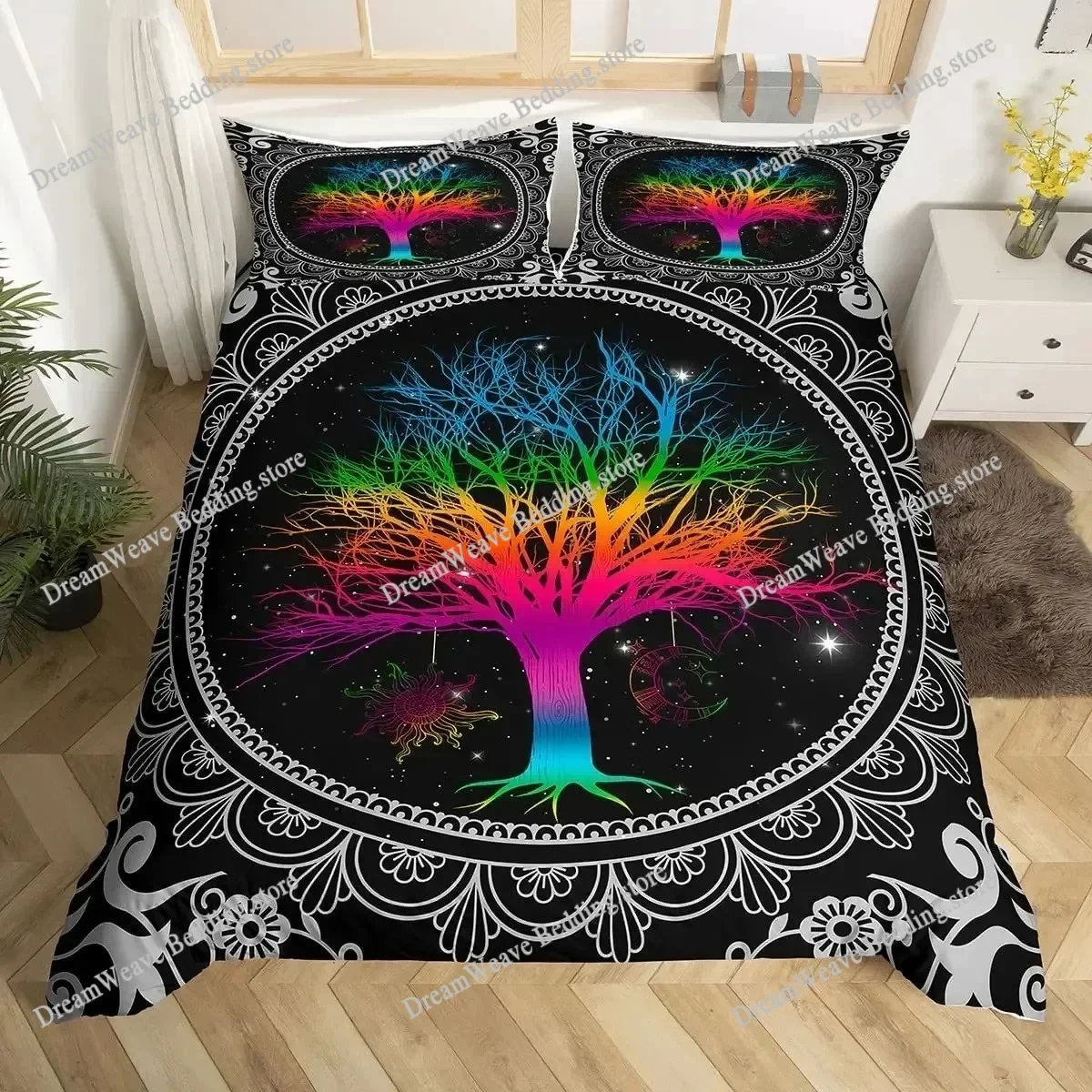 Nature Duvet Cover Digital Psychedelic Tree of Life with Turning Gothic Background Mystery Fashion Polyester Bedding Set963963