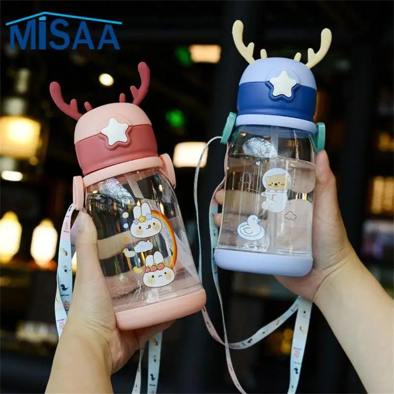 Big Belly Cup Male And Female Student Strap Large Capacity Plastic Water Bottles Straw Cup Cartoon Creative Simplicity