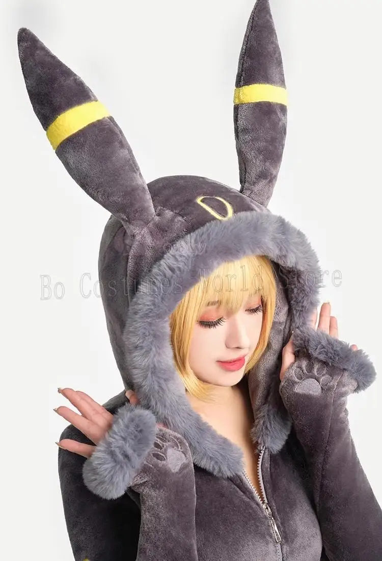 Women Sexy Cosplay Costumes Lingerie Bodysuit Plush Hooded Deep V Romper and Socks with Belt and Tail Cosplay Costumes