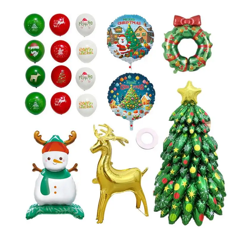 Christmas Tree Self-Standing Balloons Self-Standing Inflatable Balloon Kit Rich Elements Atmosphere Decoration For Garden Indoor