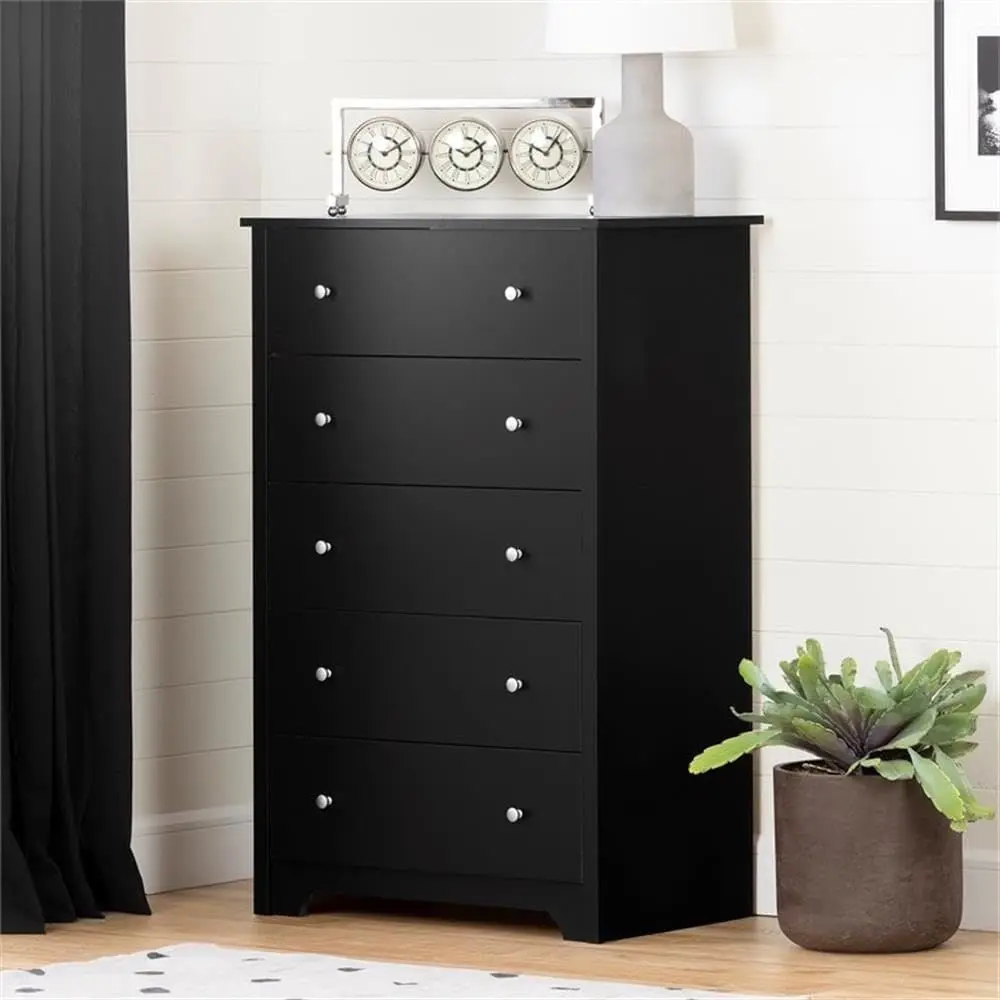 Vito 5-Drawer Dresser in Black with Matte Nickel Hardware