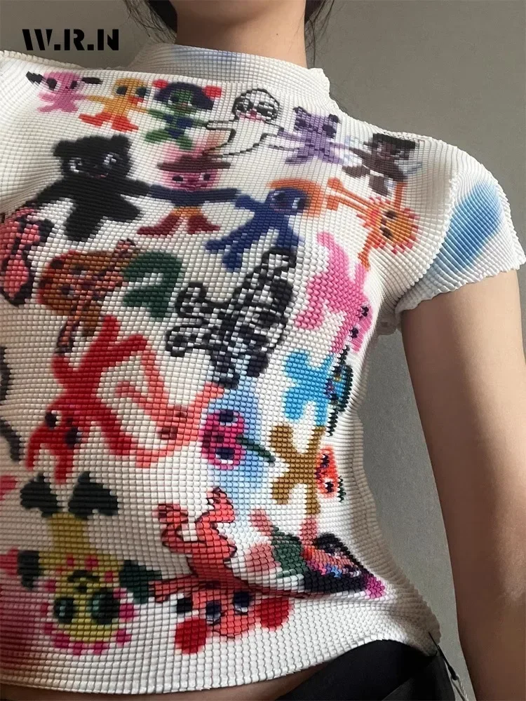 2024 Summer Women Coquette Punk Style Sheath Short Sleeve Skinny T-shirt Sexy Casual Hotsweet Slim Fit Print Club Tees Top