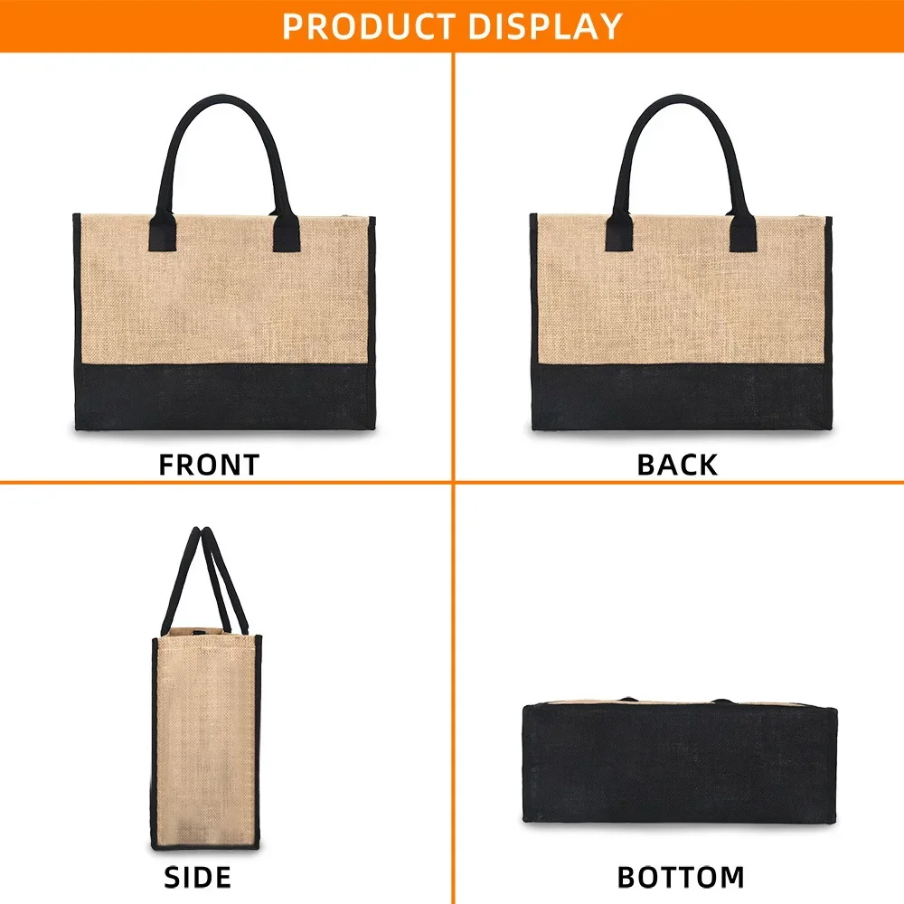 Reusable Vintage Jute Bags New Fashion Canvas Bag Imitation Sacks Handbag Large Capacity Grocery Organizers for Women Mom Series