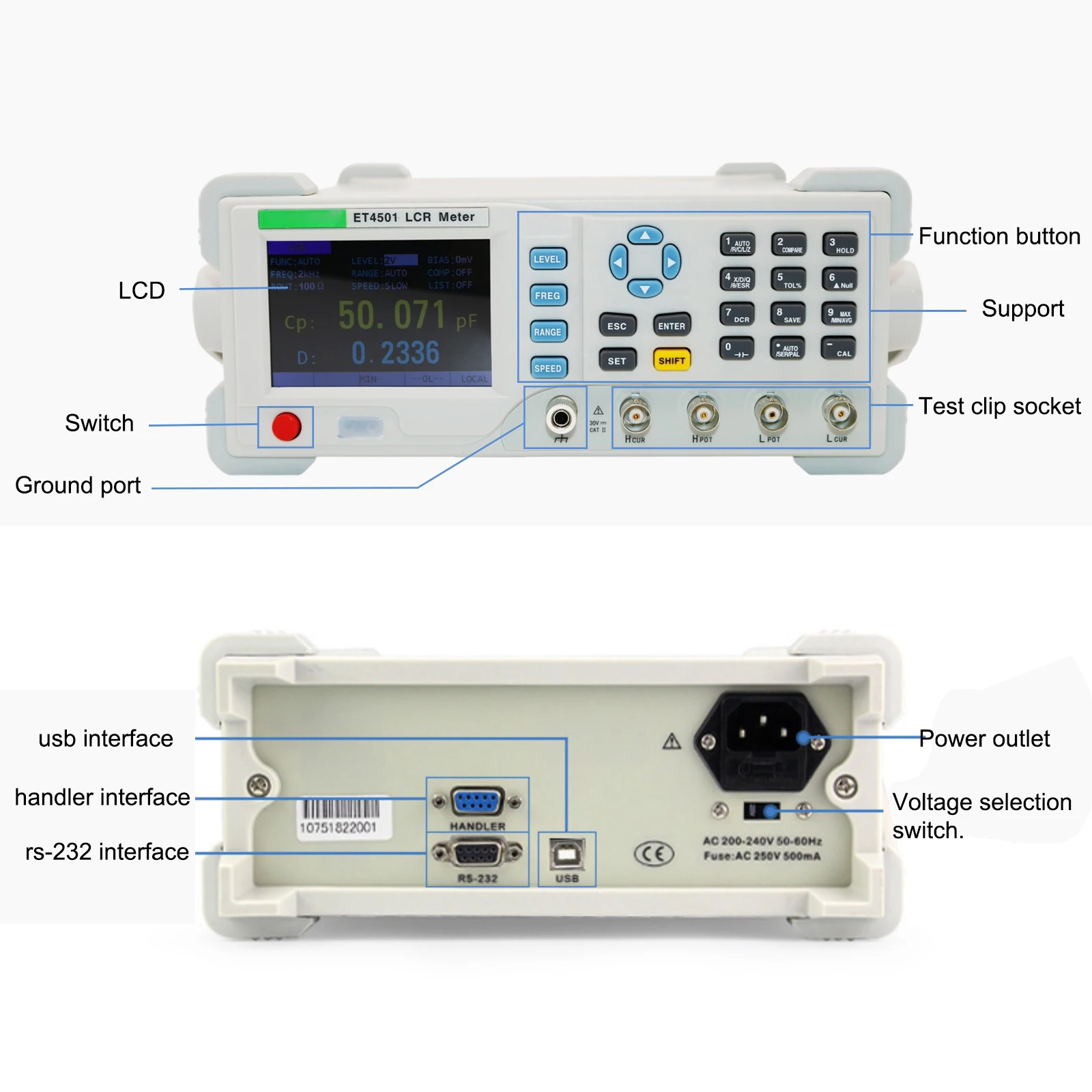 East Tester Benchtop LCR Meter Precision Digital Lab Tester for Apacitance Ground Insulation Resistance Inductance Accuracy 0.1%