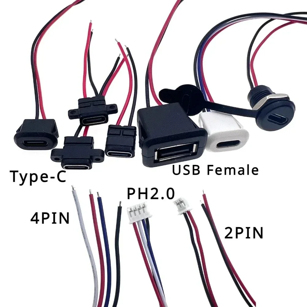 1pcs USB Type C Waterproof Connector Type-C With card buckle Female 3A High Current Fast Charging Jack Port USB-C Charger Plug