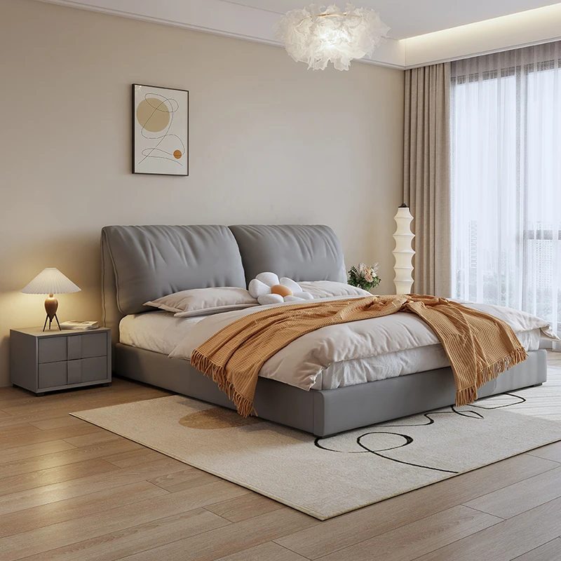 Technology fleece fabric bed Modern simple 1.8m double wedding bed