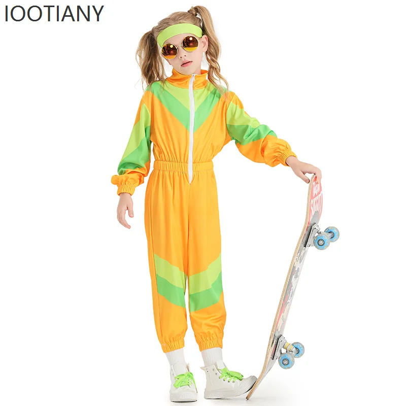 

IOOTIANY Kids Boys and Girls 80s Sportswear Hip Hop Clothing Top Pants Outfit Retro Disco Dance Wear Yellow Baseball Jacket