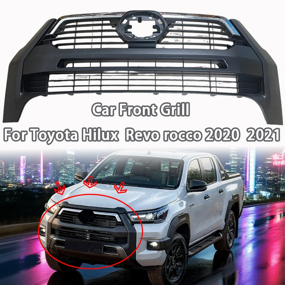 

Racing Grill Suitable for 2020-2021 Toyota Hilux Revo ROCCO Grille Front Bumper Grill Racing Grills Black ABS Car Accessories