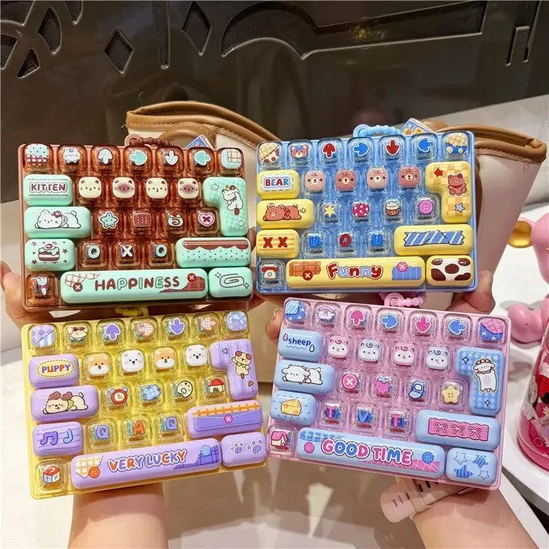 Candy Color Fidget Keycap Clicker Keychain Cute 26 Keys Stress Relief Keyboard Toy Bag Pendant Cartoon Fidget Key Ring//