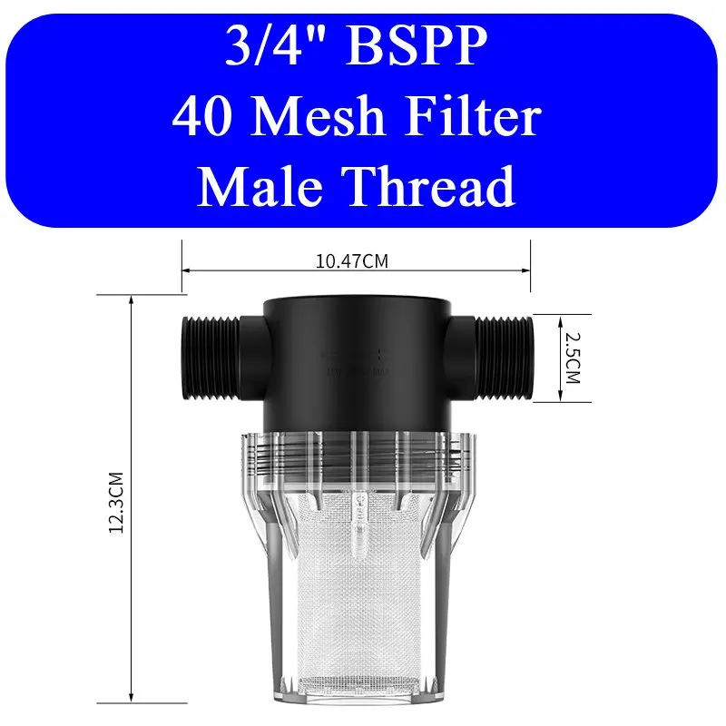 1/2" 3/4" 1" BSPP mannelijke schroefdraad, inbouwzeef voor water, 10-200 mesh, roestvrijstalen voorfilter voor waterpomp, hogedrukreiniger.