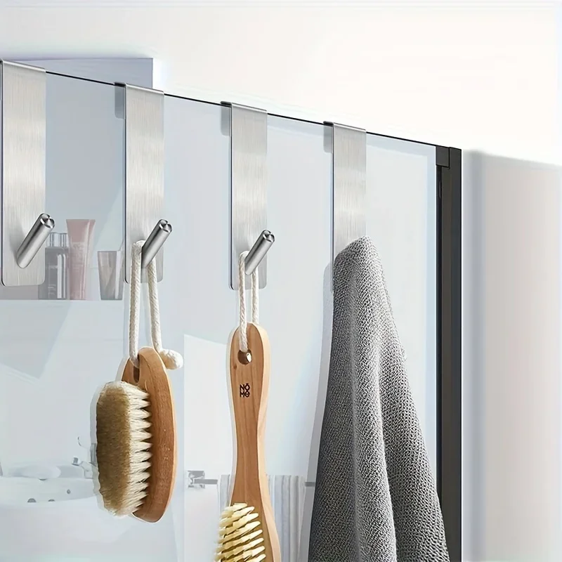 

2pcs Stainless Steel Over Glass Door Shower Door Back Shower S-Shape Towel Hooks Bathroom Bathrobe Hanger Holder Rack
