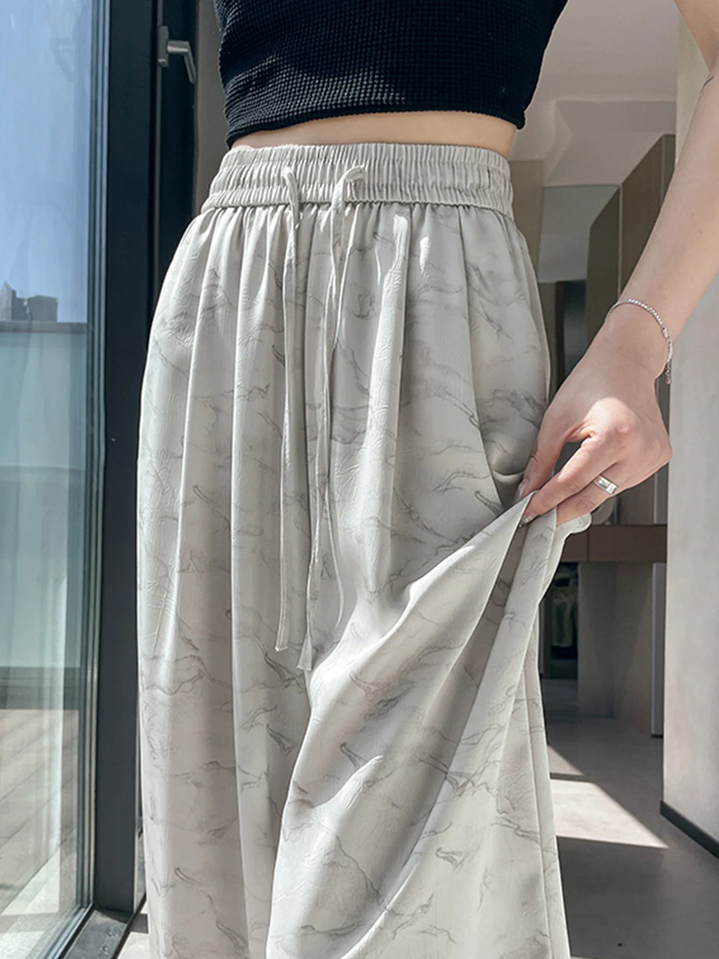 

Женские летние брюки из атласа с эффектом ретро-окрашивания, широкие, из ледяного шелка, с защитой от солнца, плиссированные, прямые, свободного кроя, повседневные