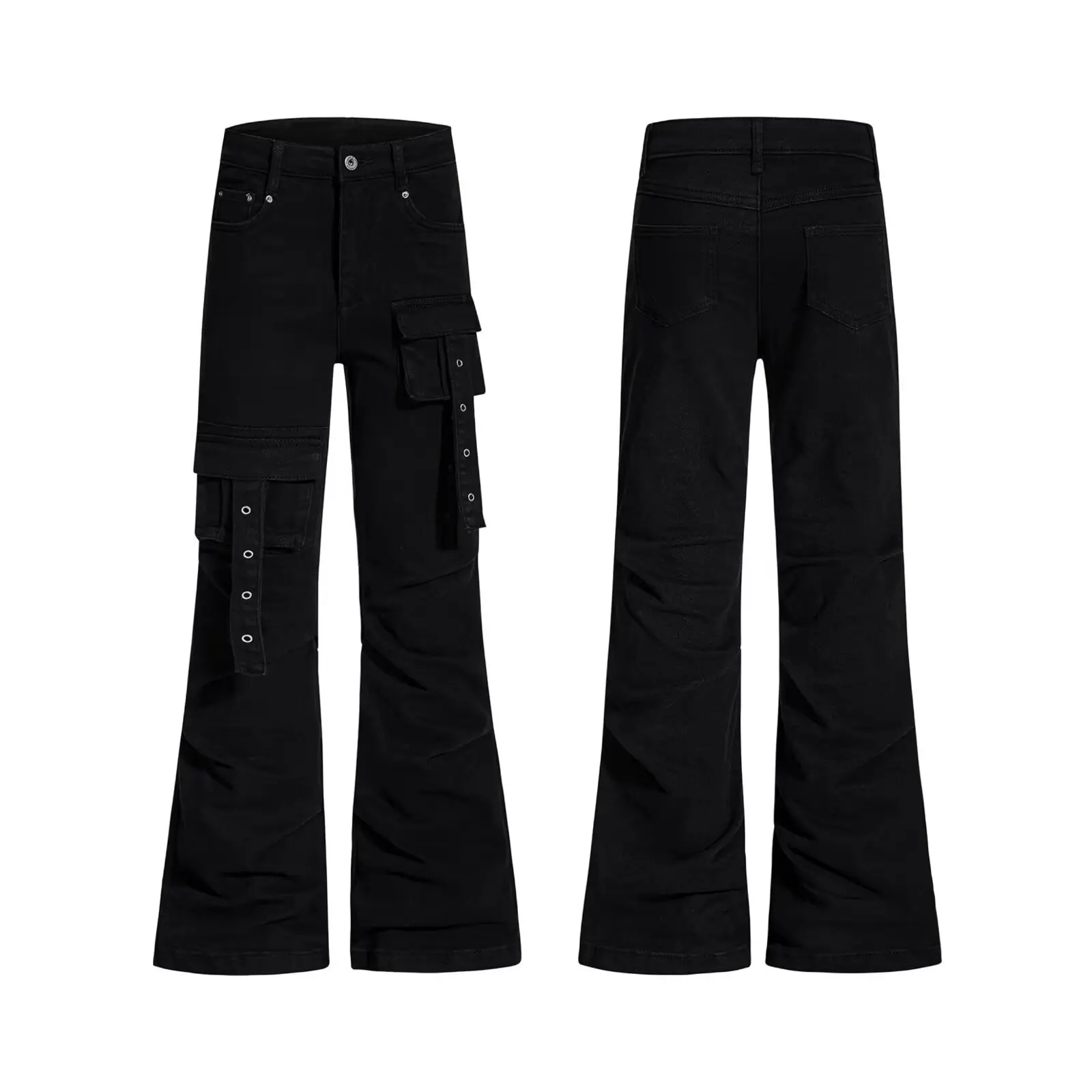 Pan Man Cool Personality Casual Straight-leg Slightly Flared Slim-fit Long Pants Vintage Multi-pocket Rivet Design Jeans