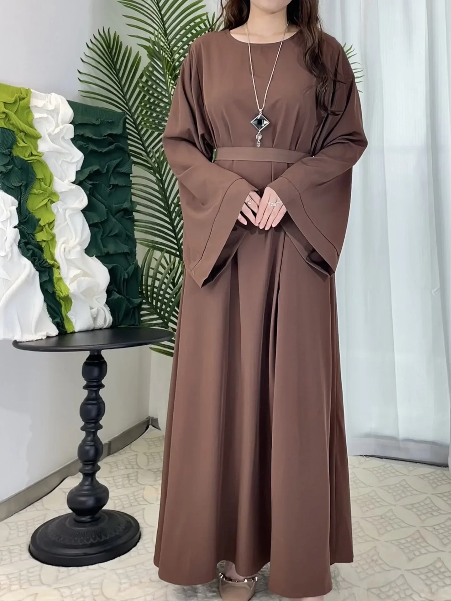 

Solid Simple Muslim Dress Women Large Size Multi-colored Dress for Women Lace-up Maxi Dress Dubai Abaya Clothes for Muslim Women