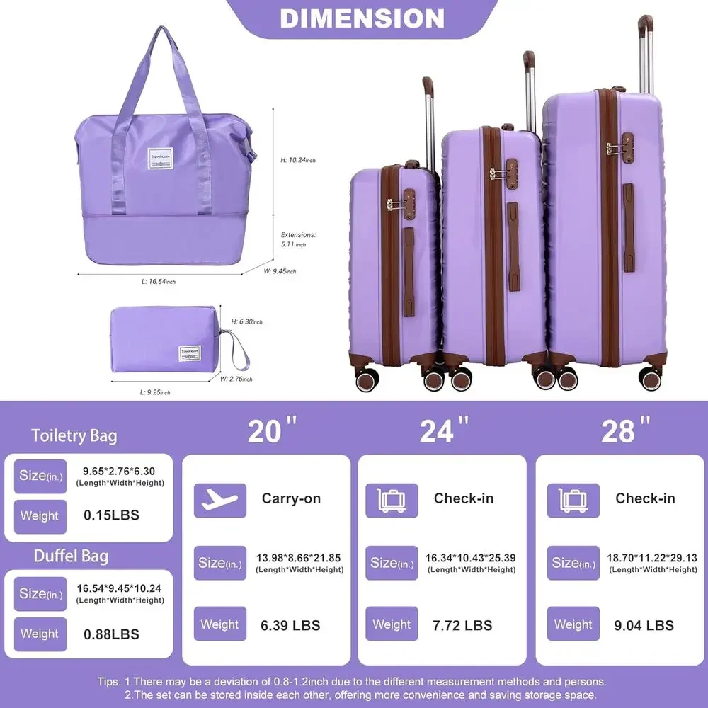 

5-Piece Hardshell Luggage Set Lightweight Suitcase with Wheels TSA Lock Carry-On And Toiletry Bag Included Sizes 20 24 28 Inch