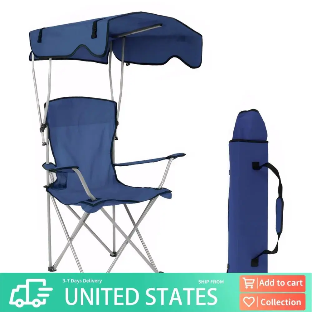 

Oversized Beach Chair with Ceiling & Cup Holder Large Camping Lawn Chair Folding Fishing Chair for Picnic Leisure Chair