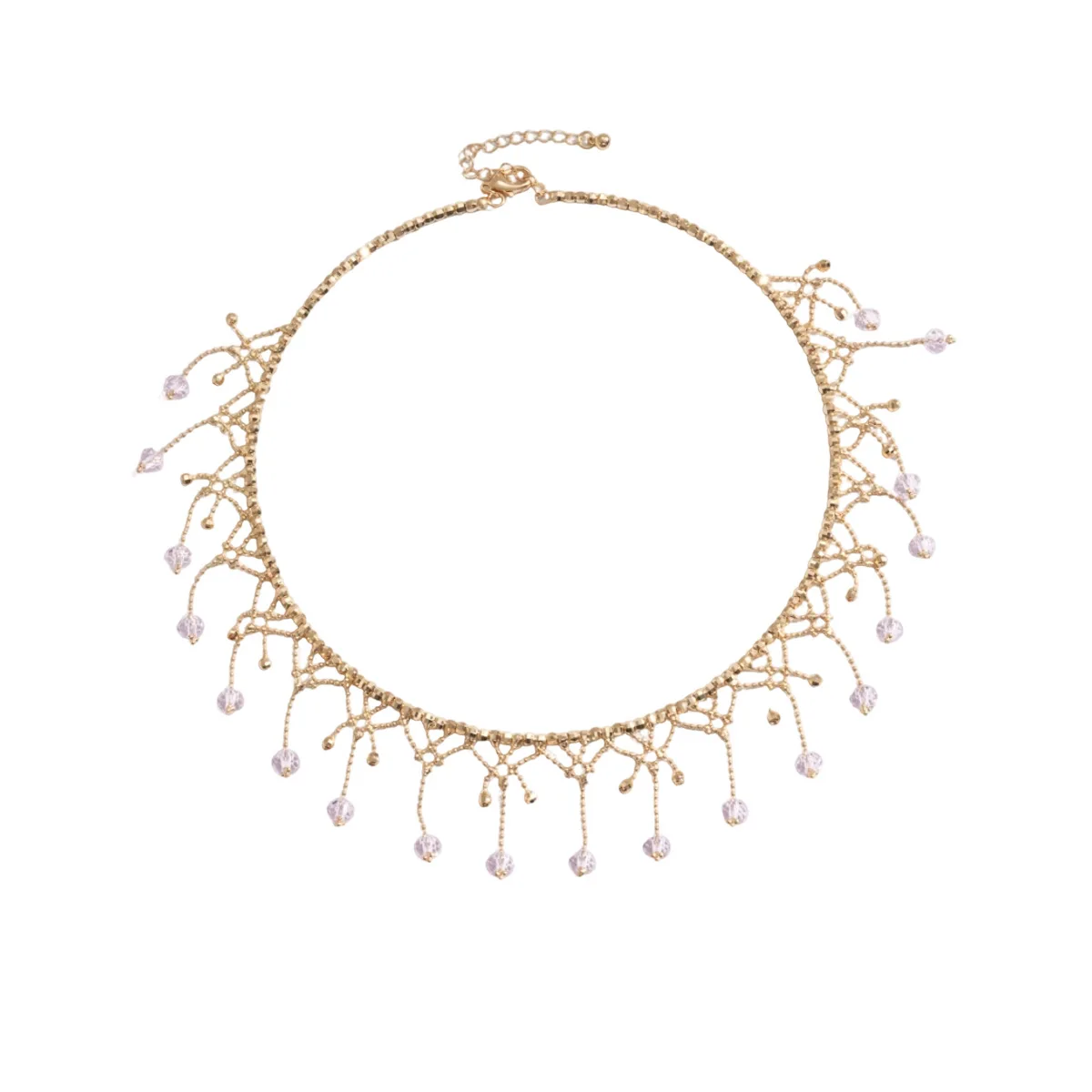 Retro Glass Floral Lace Fringe Choker Vintage Niche Clavicle Necklace Ins Style Fashion Premium Women Collar Neck Jewelry