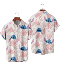 Disney Stitch camisas havaianas, manga curta, blusa de férias casual, tops de verão, 2024