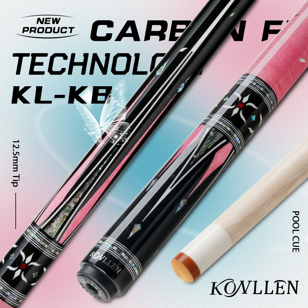 KONLLEN Butterfly Love Cues, KL-KB, 12.5mm Hardrock Maple Shaft Contient du anciers de tube de carbone, production d'incrustation faite à la main Billiard