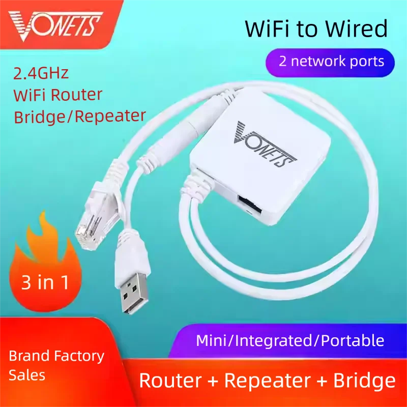 VONETS 2.4GHz Portable WiFi Router Repeater Wireless Bridge Ethernet Adapter Signal Extender for Hotel TravelPrinter VAR11N-300