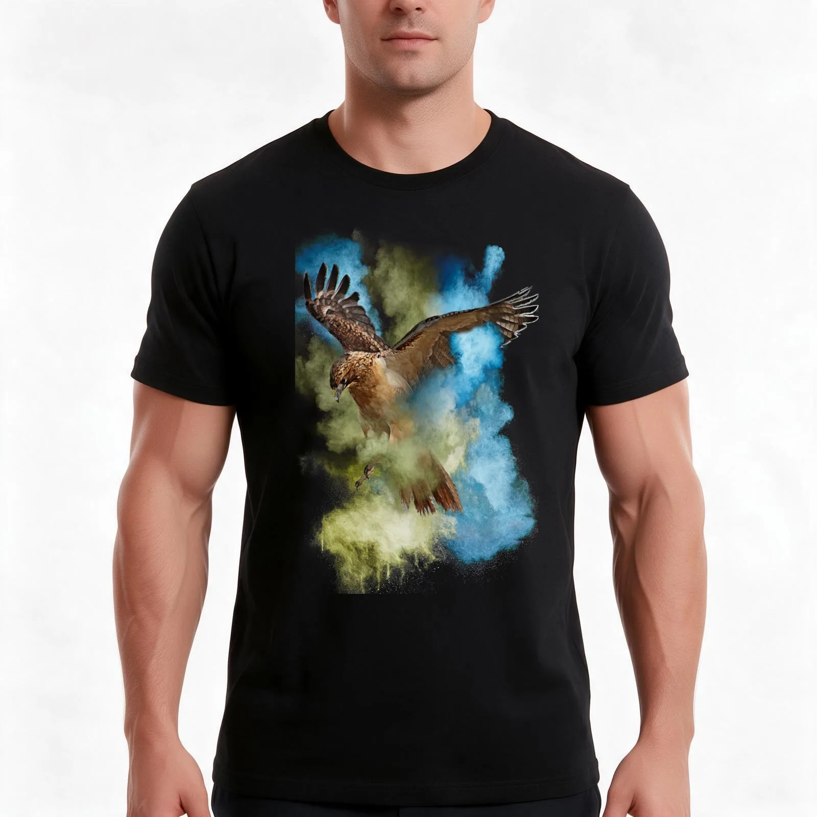 Red Tail Hawk in Clouds of Smoke T-Shirt, Summer Casual Cotton Tee, Oversized Streetwear Tops, Vintage Graphic Print