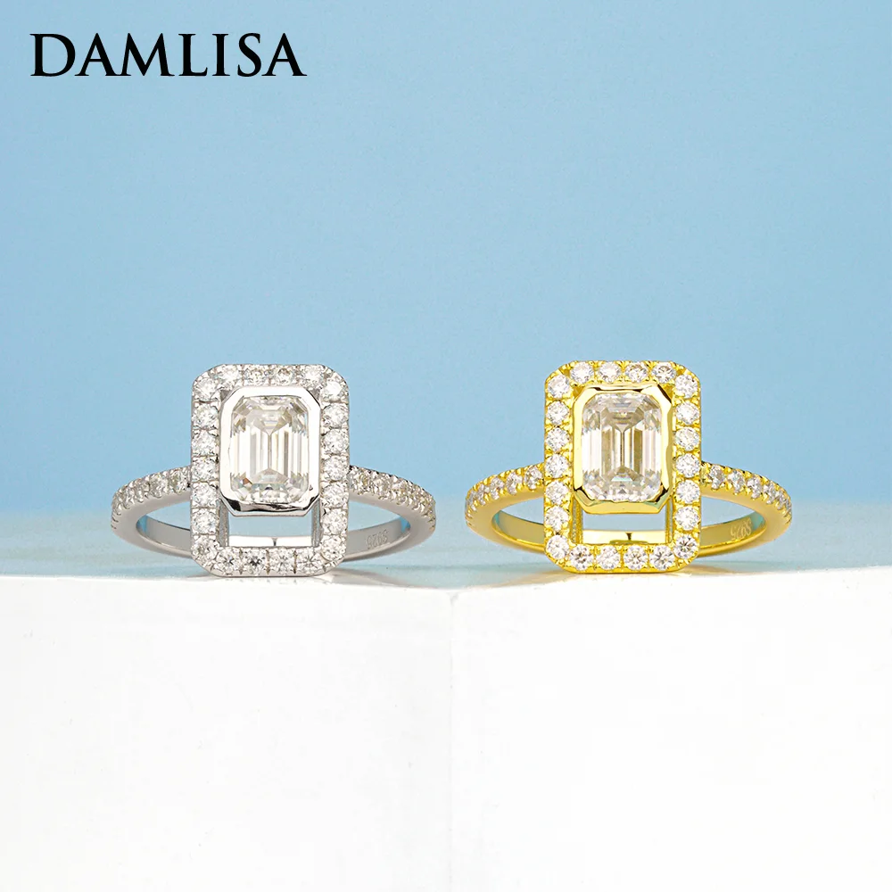 

DAMLISA 5x7mm 1ct D Color Emerald Cut Moissanite Rings For Women 925 Sterling Sliver 18K Gold Plated Wedding Band Diamond Ring