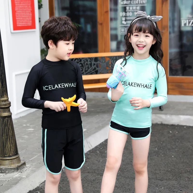 Kids Long Sleeve Rash Guard Sun Protection Swim Shirt & Leggings with Shorts 3pcs/set Wetsuit Dive Skin Beachwear Swimsuits Full