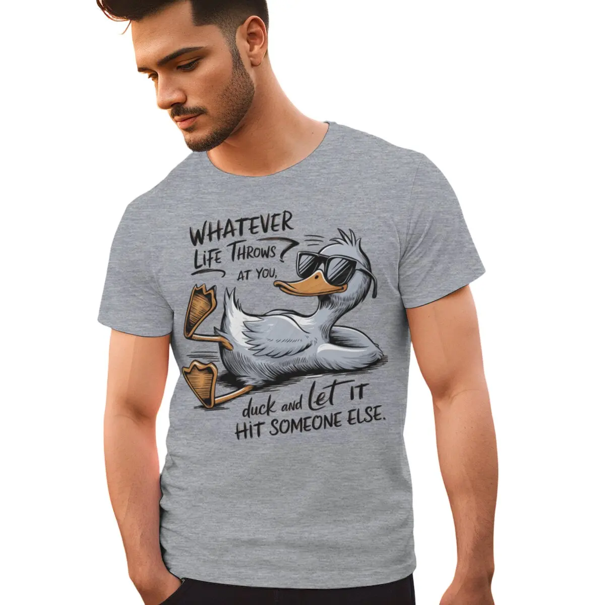 Whatever Life Throws At You Funny Sarcastic Mens T Shirts Funny Duck Snarky Retro Design Funny Adult T-shirt Sarcastic Sayings