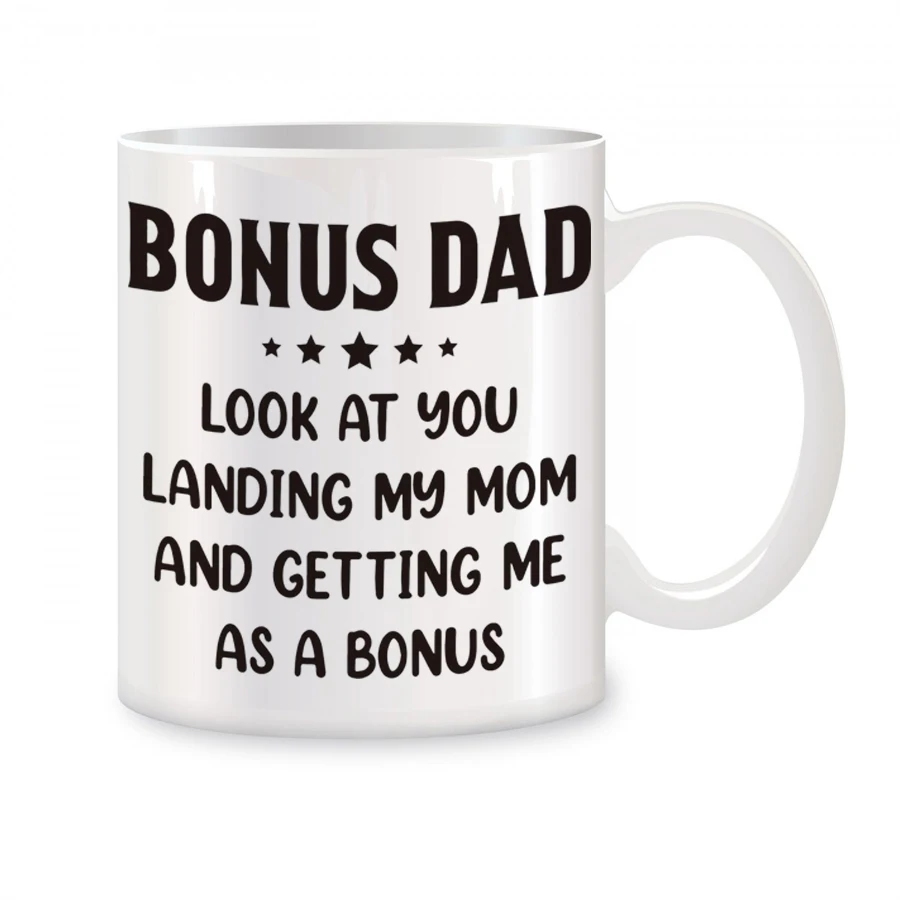 

Bonus Dad Mugs For Men, Stepdad Coffee Mug From Daughter, Son, Kids Birthday Novelty Coffee Ceramic Tea Cups White 11 oz