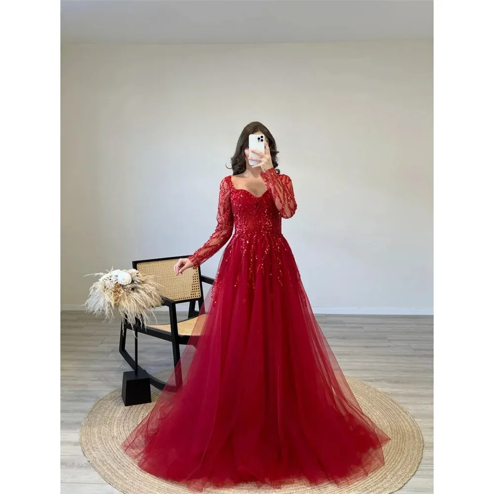 

Glitter Sweetheart Prom Dresses Long Sleeve Shiny Sequin Lace up Back Floor Length Formal Evening Party Gown vestidos de fiesta