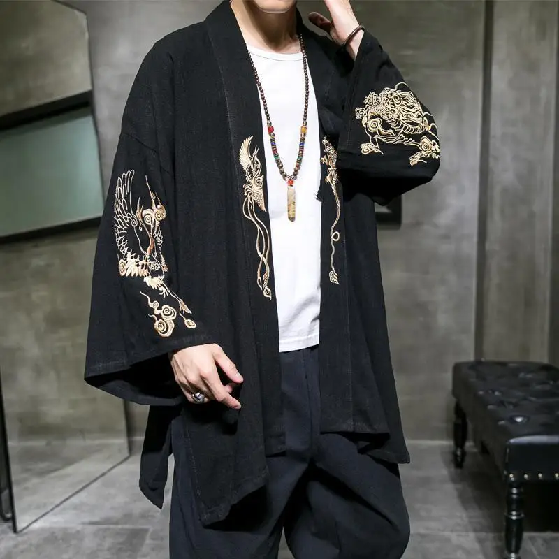 Chinese style Xianhe embroidered Taoist robe men's cardigan large size loose autumn new kimono casual personalized jacket