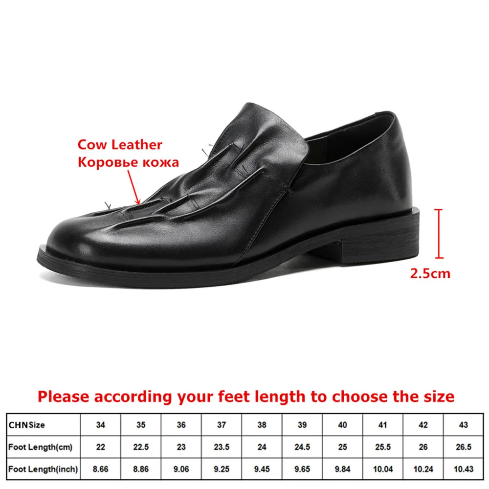 MILI-MIYA Women's New Arrival Square-Toe All-Genuine Leather Casual Low-Heel Pumps With Pleated Upper Solid Black Slip-On Shoes