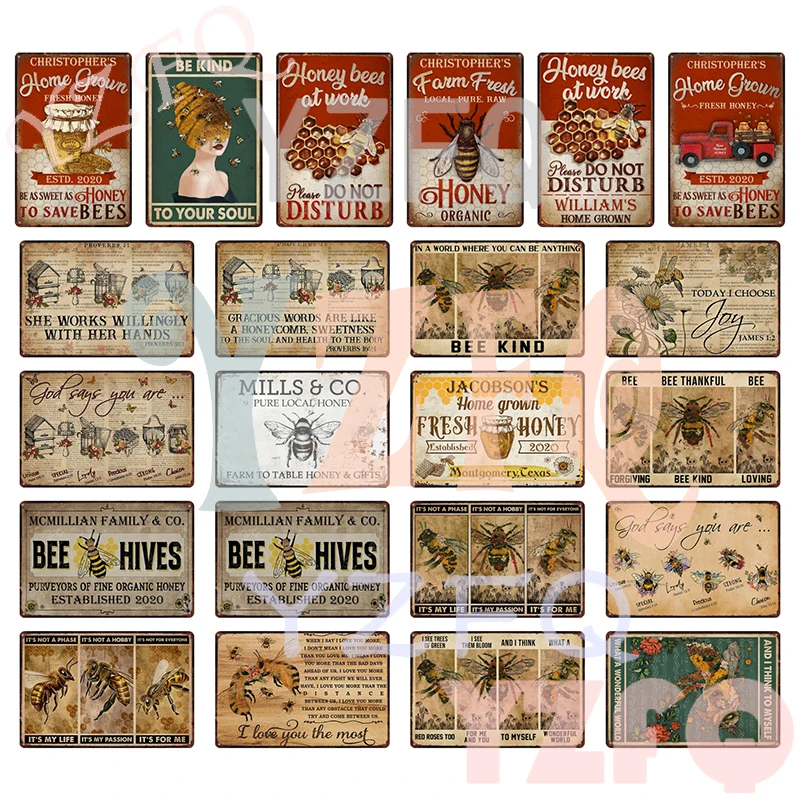 

Bee Garden Retro Metal Sign Vintage Plaque Shabby Chi Plates For Pub Bar Home Wall Decor Tin Flower Poster Gift DU-13324A